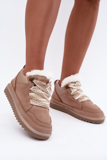 Schneestiefel aus Kunstveloursleder mit Fell und Schnürsenkeln Vinceza sandfarben 2
