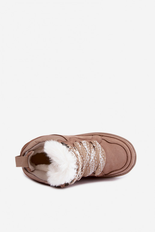 Schneestiefel aus Kunstveloursleder mit Fell und Schnürsenkeln Vinceza sandfarben