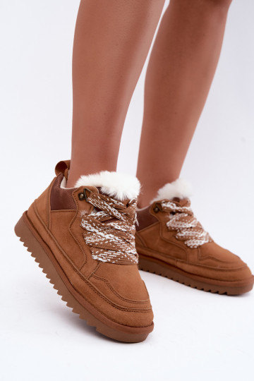 Schneestiefel aus Kunstveloursleder mit Fell und Schnürsenkeln Vinceza braun 2