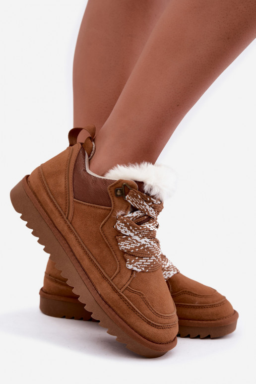 Schneestiefel aus Kunstveloursleder mit Fell und Schnürsenkeln Vinceza braun
