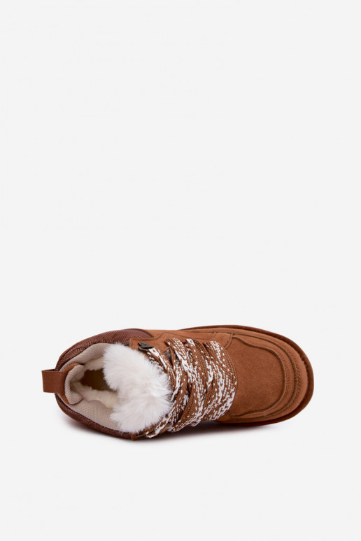 Schneestiefel aus Kunstveloursleder mit Fell und Schnürsenkeln Vinceza braun