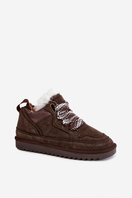 Faux-Suede-Schneestiefel mit Fell und Schnürsenkeln Vinceza 97974 in Schokoladenfarbe