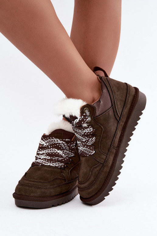 Faux-Suede-Schneestiefel mit Fell und Schnürsenkeln Vinceza 97974 in Schokoladenfarbe