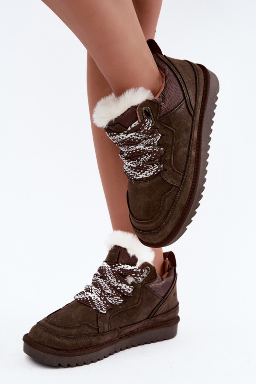 Faux-Suede-Schneestiefel mit Fell und Schnürsenkeln Vinceza 97974 in Schokoladenfarbe