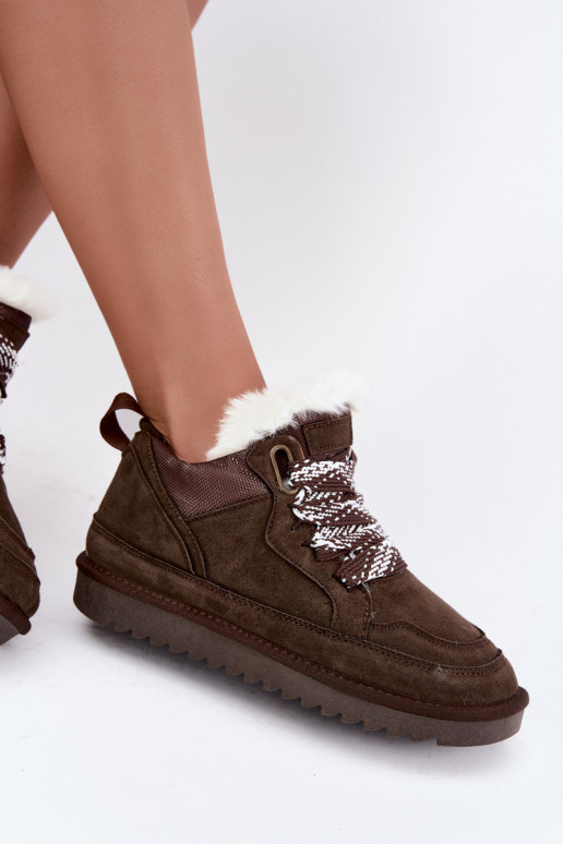 Faux-Suede-Schneestiefel mit Fell und Schnürsenkeln Vinceza 97974 in Schokoladenfarbe
