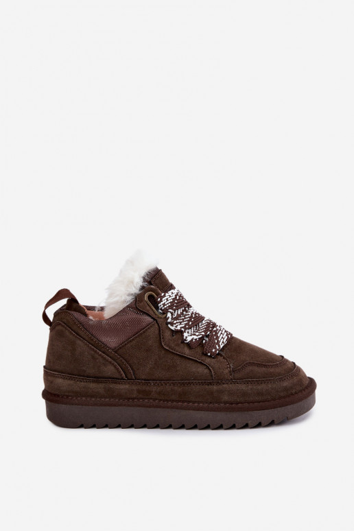 Faux-Suede-Schneestiefel mit Fell und Schnürsenkeln Vinceza 97974 in Schokoladenfarbe