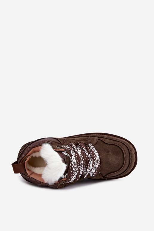 Faux-Suede-Schneestiefel mit Fell und Schnürsenkeln Vinceza 97974 in Schokoladenfarbe