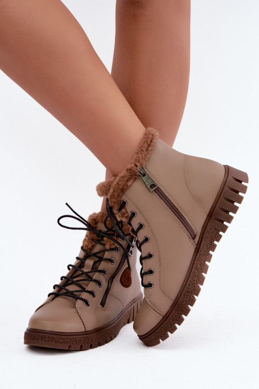 Damen gefütterte Stiefeletten aus Naturleder Vinceza 133123 in Sandfarbe