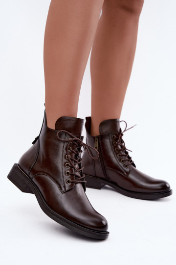 Gefütterte Stiefeletten mit breiten Absätzen 58677 in Schokoladenfarbe 2