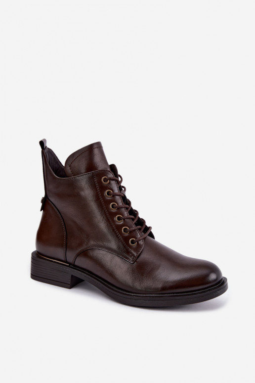 Gefütterte Stiefeletten mit breiten Absätzen 58677 in Schokoladenfarbe