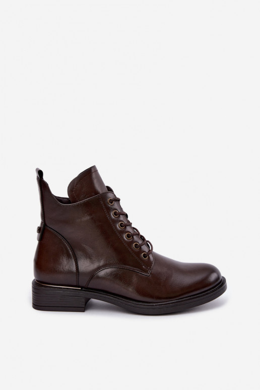 Gefütterte Stiefeletten mit breiten Absätzen 58677 in Schokoladenfarbe