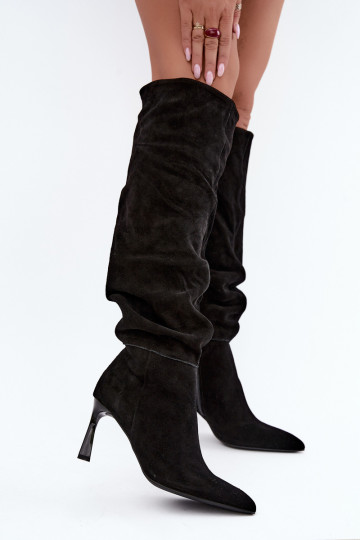 Haut aus INildleder Stiefel Slouchy mit dünnen Absätzen Vinceza 89170 schZuarze Farbe