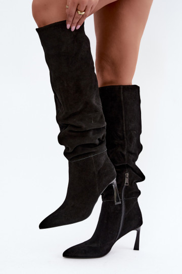 Haut aus INildleder Stiefel Slouchy mit dünnen Absätzen Vinceza 89170 schZuarze Farbe 2