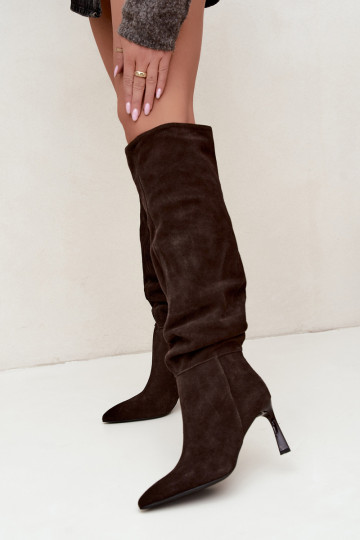 Haut aus INildleder Stiefel Slouchy mit dünnen Absätzen Vinceza 89170 CzekoladoZue