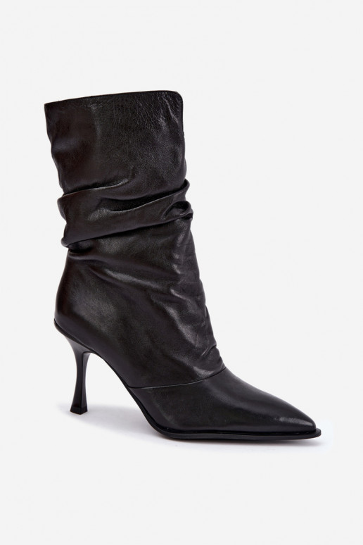 Gefütterte Stiefeletten aus Naturleder Slouchy mit dünnen Absätzen Vinceza 89166 in schwarzer Farbe