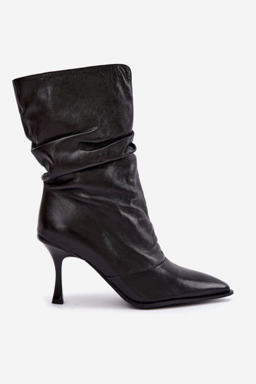 Gefütterte Stiefeletten aus Naturleder Slouchy mit dünnen Absätzen Vinceza 89166 in schwarzer Farbe