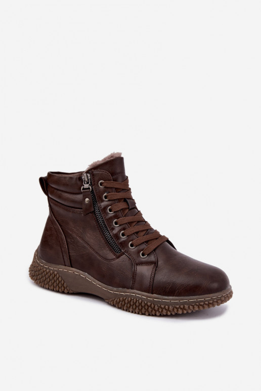 Damen gefütterte Stiefeletten mit Fell innen aus Kunstleder in brauner Farbe Ulverina