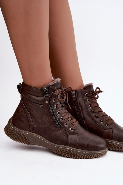 Damen gefütterte Stiefeletten mit Fell innen aus Kunstleder in brauner Farbe Ulverina