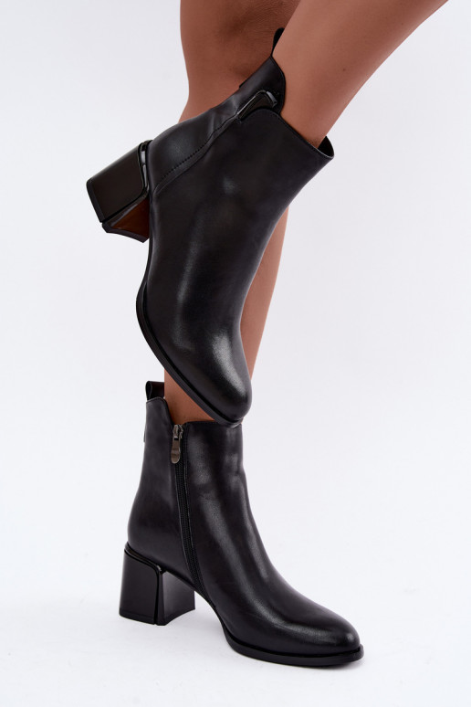 Stiefeletten aus Kunstleder für Damen mit Absatz, gefüttert, schwarz Kirella