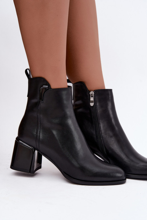 Stiefeletten aus Kunstleder für Damen mit Absatz, gefüttert, schwarz Kirella