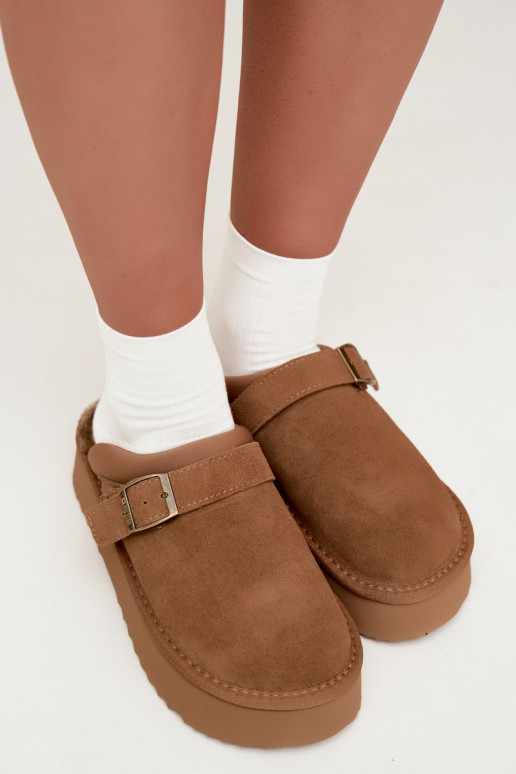Schneestiefel aus Kunstveloursleder in Braun mit Plattform und Schnallen Big Star UU274696