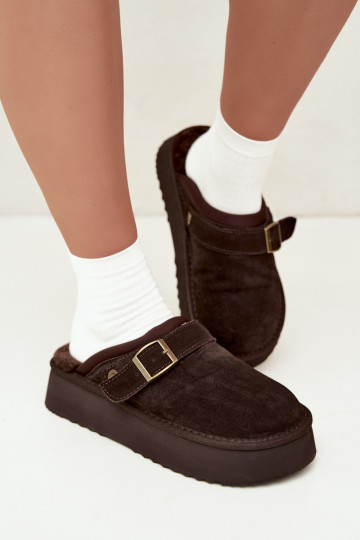 Schneestiefel aus Kunstveloursleder mit Plattform und Schnallen Big Star UU274697 CzekoladoĮe