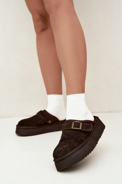 Schneestiefel aus Kunstveloursleder mit Plattform und Schnallen Big Star UU274697 CzekoladoĮe