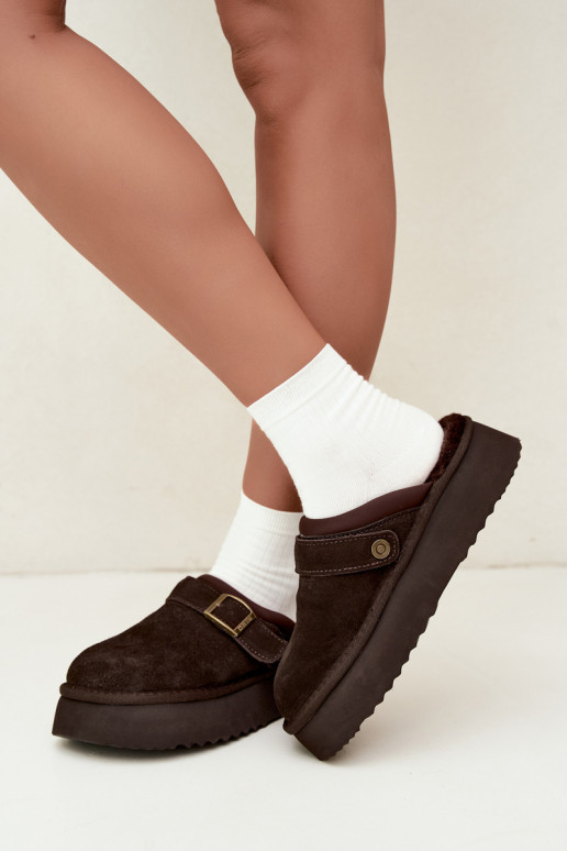 Schneestiefel aus Kunstveloursleder mit Plattform und Schnallen Big Star UU274697 CzekoladoĮe