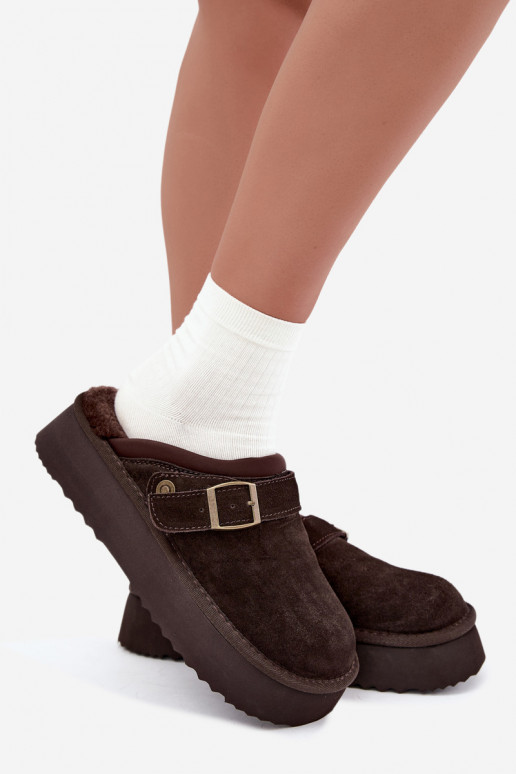 Schneestiefel aus Kunstveloursleder mit Plattform und Schnallen Big Star UU274697 CzekoladoĮe