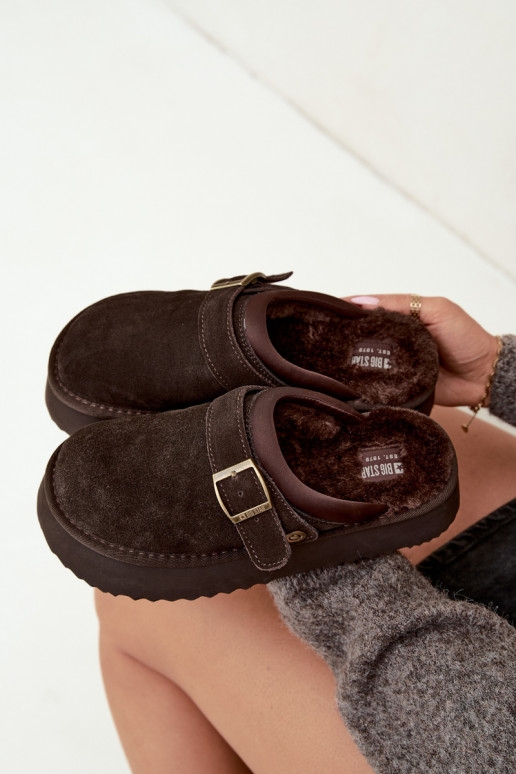 Schneestiefel aus Kunstveloursleder mit Plattform und Schnallen Big Star UU274697 CzekoladoĮe