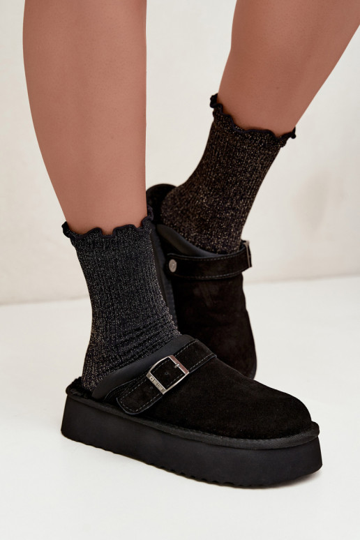 Schneestiefel aus Kunstveloursleder in Schwarz mit Plattform und Schnallen Big Star UU274698