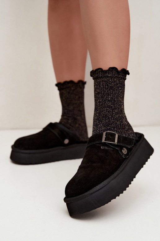 Schneestiefel aus Kunstveloursleder in Schwarz mit Plattform und Schnallen Big Star UU274698