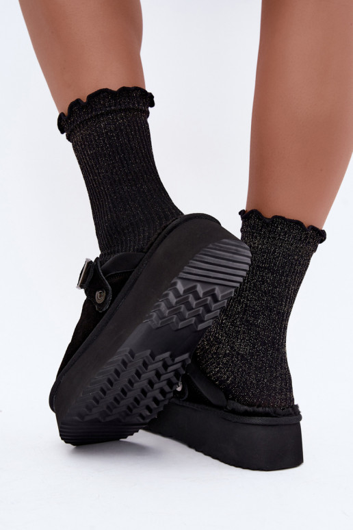 Schneestiefel aus Kunstveloursleder in Schwarz mit Plattform und Schnallen Big Star UU274698
