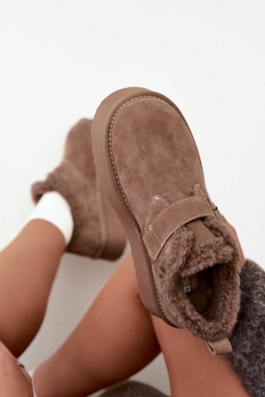 Schneestiefel aus Kunstveloursleder in Sandfarbe mit Plattform Big Star UU274318