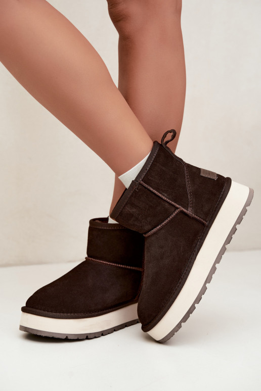 Schneestiefel aus Kunstveloursleder mit Fell innen Big Star UU274693 CzekoladoĮe