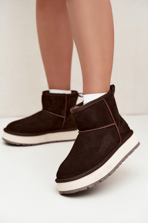 Schneestiefel aus Kunstveloursleder mit Fell innen Big Star UU274693 CzekoladoĮe