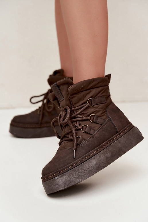 Schnürstiefel für den Winter mit Plateau Big Star UU274191 in Schokoladenfarbe