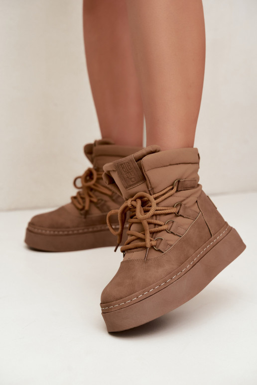 Schnürstiefel für den Winter mit Plateau Big Star UU274190 in brauner Farbe