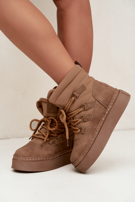 Schnürstiefel für den Winter mit Plateau Big Star UU274190 in brauner Farbe