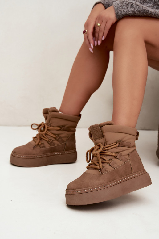 Schnürstiefel für den Winter mit Plateau Big Star UU274190 in brauner Farbe