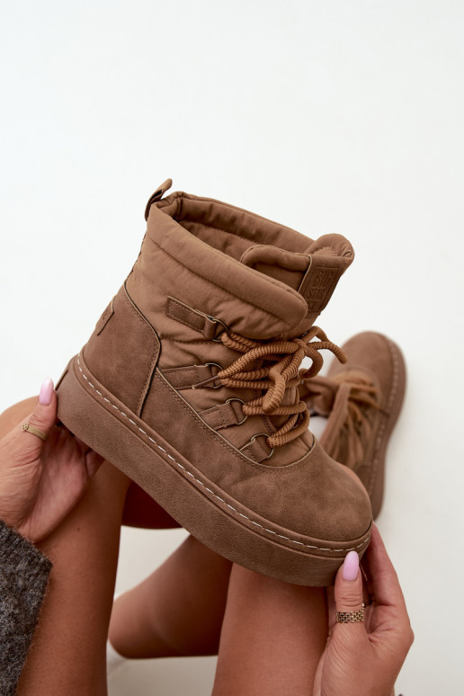 Schnürstiefel für den Winter mit Plateau Big Star UU274190 in brauner Farbe