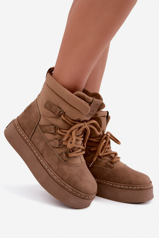 Schnürstiefel für den Winter mit Plateau Big Star UU274190 in brauner Farbe