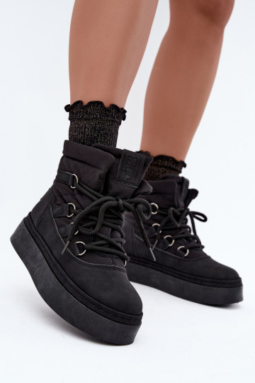 INinterstiefel zum Schnüren mit einer Plattform Big Star UU274189 schZuarze Farbe