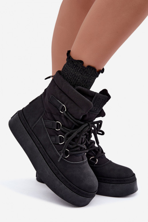 Schnürstiefel für den Winter mit Plateau Big Star UU274189 in schwarzer Farbe