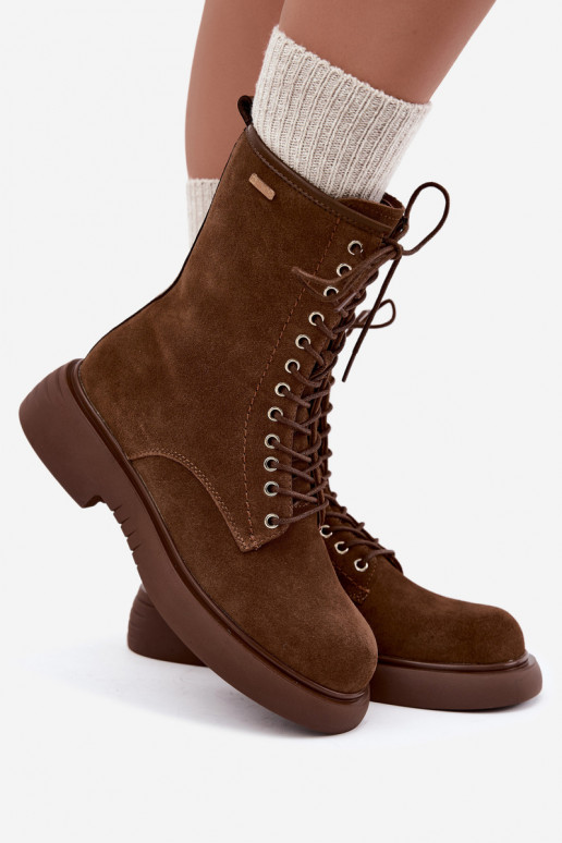 Isolierte Kunstveloursleder Arbeitsstiefeletten Big Star UU274611 in brauner Farbe