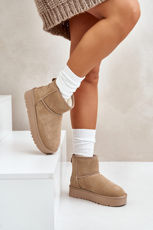 Faux-Suede Schneestiefel auf Plattform in sandfarbener Ausführung Rianaella