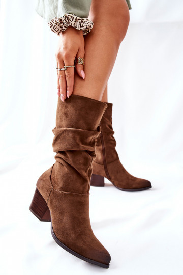 Damen kniehohe Stiefel aus Kunstveloursleder Vinceza braun