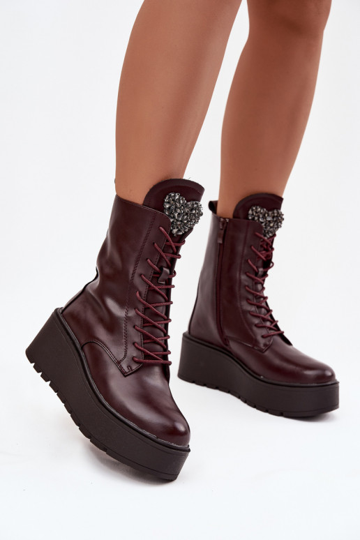 Damen Leder Stiefeletten mit Ornamenten gefüttert in burgunder Ulrika