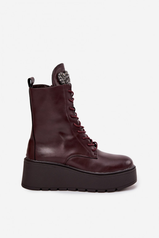 Damen Leder Stiefeletten mit Ornamenten gefüttert in burgunder Ulrika