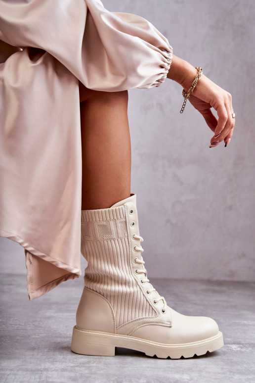 Damen Stiefeletten mit Socken-Schaft und breiten Absätzen in sandfarbener Ausführung Liam